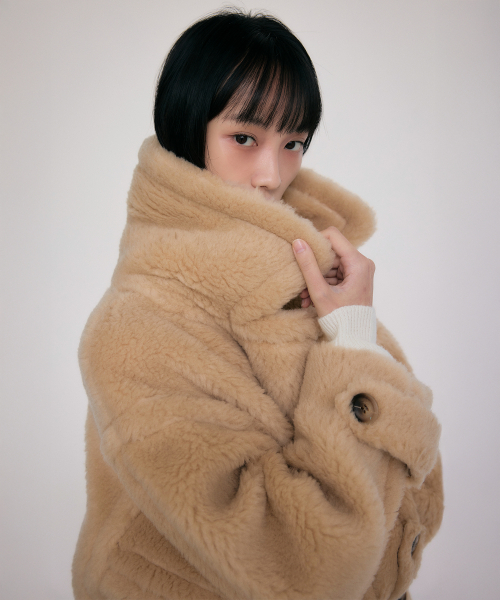 LEFTSEOUL（レフトソウル）の「テディベアオーバーサイズダブルハーフウールコート[ライトベージュ]（チェスターコート・レディース・ライトベージュ・FREE）」の3枚目の写真