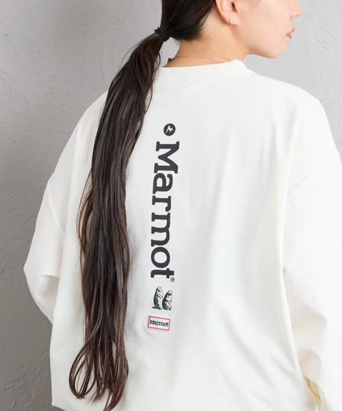 MARMOT（マーモット）の「[Marmot/マーモット] 別注 バーティカルロゴ バックプリントロンT（Tシャツ/カットソー・レディース・ベージュ/ブラック/ホワイト・XL/S/L/M）」の2枚目の写真