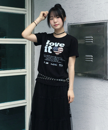 ヴィンテージハートフラッグアーカイブウィメンズ半袖Tシャツ(ブラック)