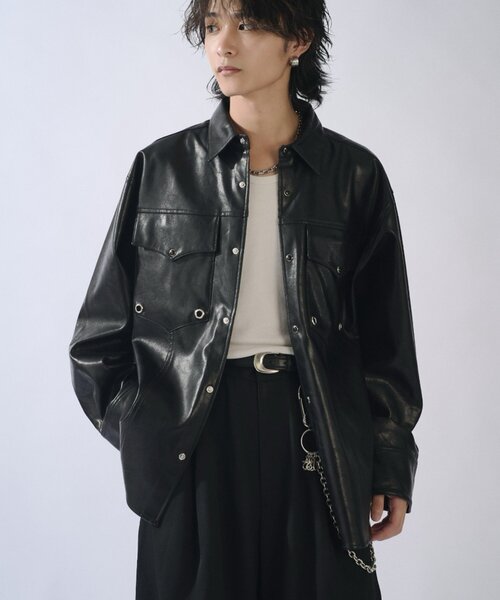 Lui's（ルイス）の「SURJENT ダブルポケットレザーシャツ（シャツ/ブラウス・メンズ・ブラック/アイボリー・1/2）」の19枚目の写真