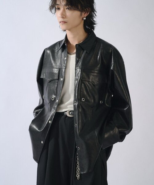 Lui's（ルイス）の「SURJENT ダブルポケットレザーシャツ（シャツ/ブラウス・メンズ・ブラック/アイボリー・1/2）」の21枚目の写真