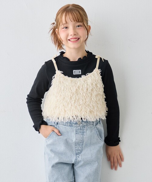 ANY(エニィ)の「【2点セット】Tシャツ×フェザーライク キャミソール(Tシャツ/カットソー・キッズ・アイボリー系/ブラック系・140/150)」の2枚目の写真