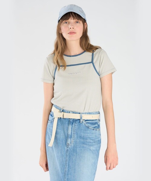 To b. by agnes b.(トゥービーバイアニエスベー)の「ボーダー キャミソール&Tシャツ(Tシャツ/カットソー・レディース・ホワイト・38/40)」の1枚目の写真