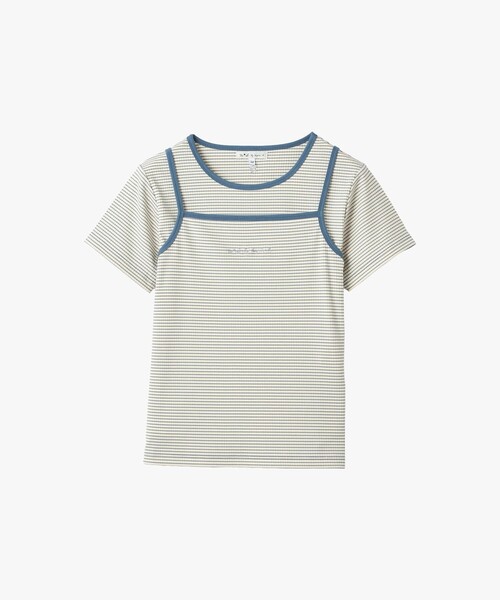 To b. by agnes b.(トゥービーバイアニエスベー)の「ボーダー キャミソール&Tシャツ(Tシャツ/カットソー・レディース・ホワイト・38/40)」の2枚目の写真