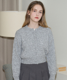 Wool Color Mixed Knit Round Cardigan (Gray_melange)