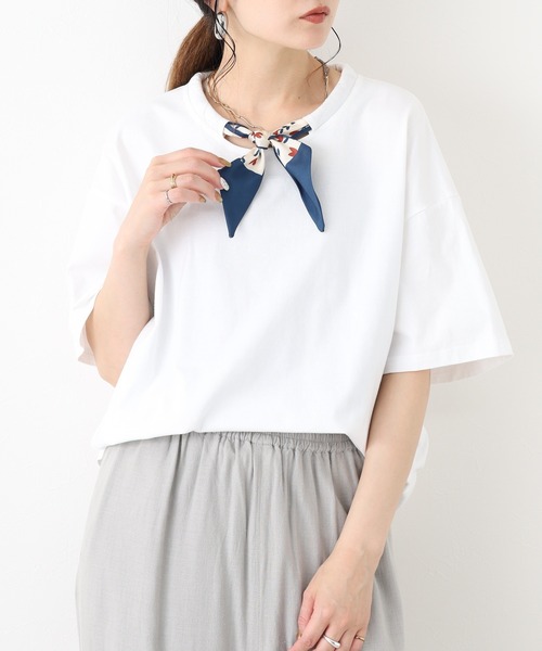 crossi(クロッシー)の「スカーフタイ付コットン半袖Tシャツ(Tシャツ/カットソー・レディース・ホワイト・FREE)」の1枚目の写真