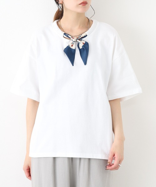 crossi(クロッシー)の「スカーフタイ付コットン半袖Tシャツ(Tシャツ/カットソー・レディース・ホワイト・FREE)」の11枚目の写真
