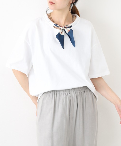 crossi(クロッシー)の「スカーフタイ付コットン半袖Tシャツ(Tシャツ/カットソー・レディース・ホワイト・FREE)」の2枚目の写真