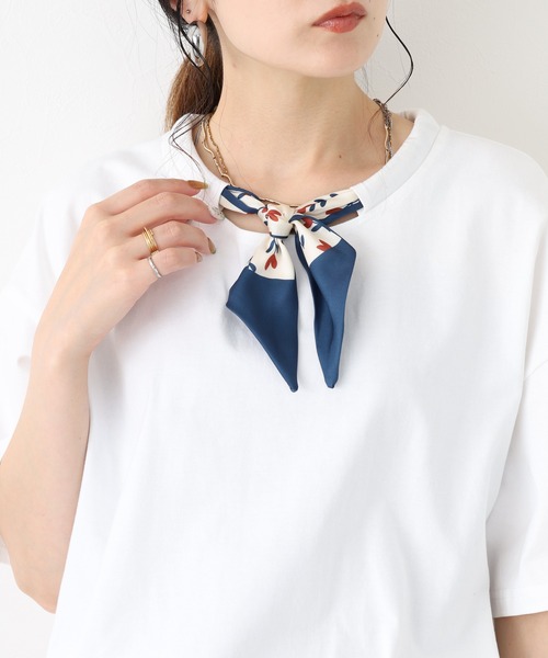 crossi(クロッシー)の「スカーフタイ付コットン半袖Tシャツ(Tシャツ/カットソー・レディース・ホワイト・FREE)」の4枚目の写真