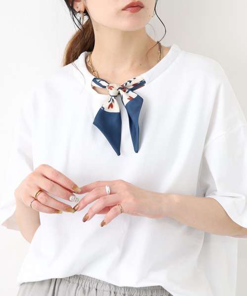 crossi(クロッシー)の「スカーフタイ付コットン半袖Tシャツ(Tシャツ/カットソー・レディース・ホワイト・FREE)」の5枚目の写真
