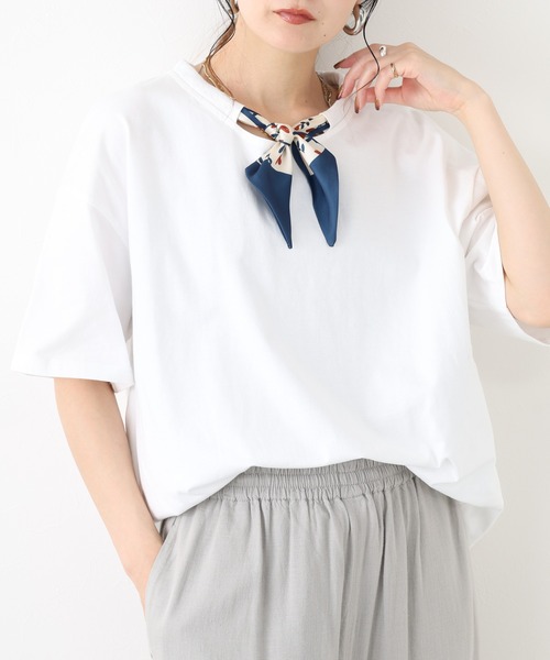 crossi(クロッシー)の「スカーフタイ付コットン半袖Tシャツ(Tシャツ/カットソー・レディース・ホワイト・FREE)」の7枚目の写真