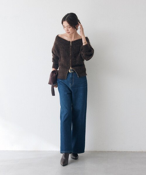 RIVE DROITE（リヴドロワ）の「ペーパーフェザーZIPニット（オフィスカジュアル/秋服）（カーディガン/ボレロ・レディース・グレイッシュベージュ/ブラウン/オフホワイト・FREE）」の19枚目の写真