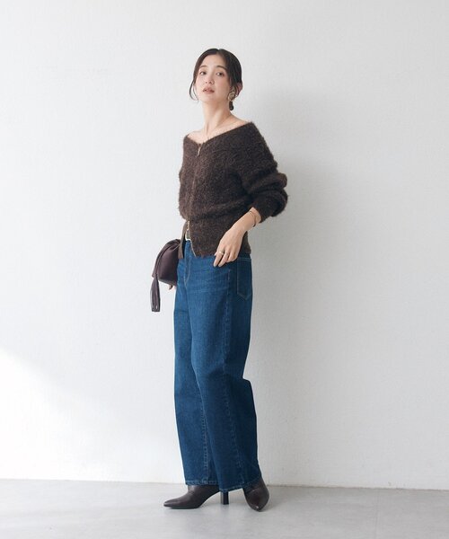 RIVE DROITE（リヴドロワ）の「ペーパーフェザーZIPニット（オフィスカジュアル/秋服）（カーディガン/ボレロ・レディース・グレイッシュベージュ/ブラウン/オフホワイト・FREE）」の21枚目の写真