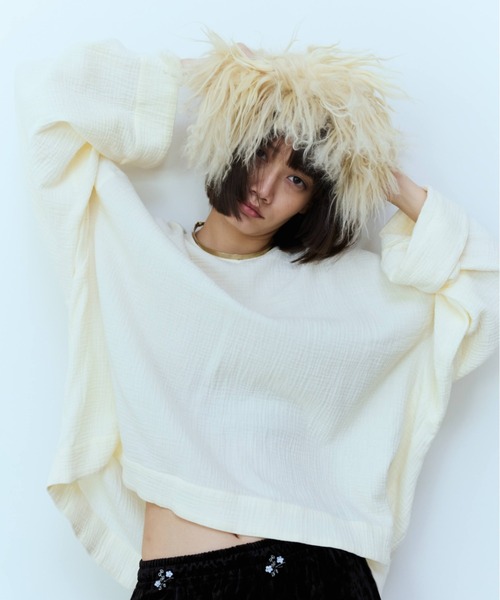 flaeu(フラユ)の「Back Open Gauze Pullover(シャツ/ブラウス・レディース・アイボリー/ブラック・FREE)」の3枚目の写真