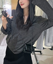 フード付きヘンリーネックロンT