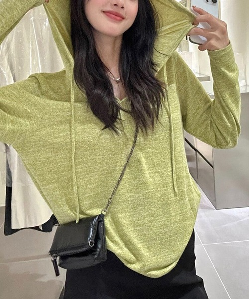 shyam inspiration(シャムインスピレーション)の「フード付きヘンリーネックロンT(Tシャツ/カットソー・レディース・ライトグレー/ライトグリーン/チャコールグレー・L/M)」の1枚目の写真