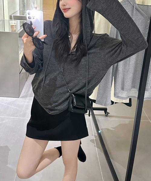 shyam inspiration(シャムインスピレーション)の「フード付きヘンリーネックロンT(Tシャツ/カットソー・レディース・ライトグレー/ライトグリーン/チャコールグレー・L/M)」の13枚目の写真