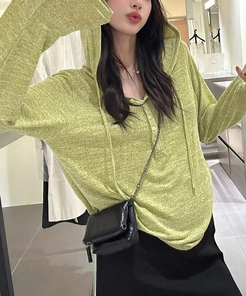 shyam inspiration(シャムインスピレーション)の「フード付きヘンリーネックロンT(Tシャツ/カットソー・レディース・ライトグレー/ライトグリーン/チャコールグレー・L/M)」の4枚目の写真