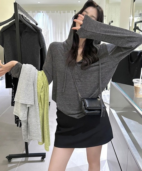 shyam inspiration(シャムインスピレーション)の「フード付きヘンリーネックロンT(Tシャツ/カットソー・レディース・ライトグレー/ライトグリーン/チャコールグレー・L/M)」の14枚目の写真