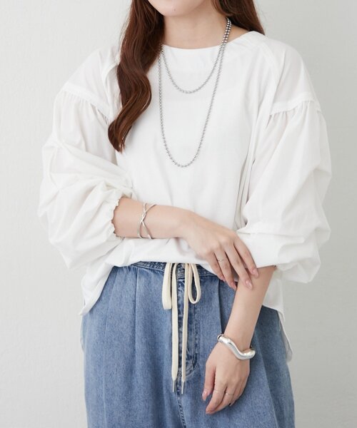 Remind me and forever(リマインドミーアンドフォーエバー)の「【WEB限定】アソート布帛袖プルオーバー(Tシャツ/カットソー・レディース・ホワイト系その他/ブラック/オフホワイト/ブラック系その他・FREE)」の2枚目の写真