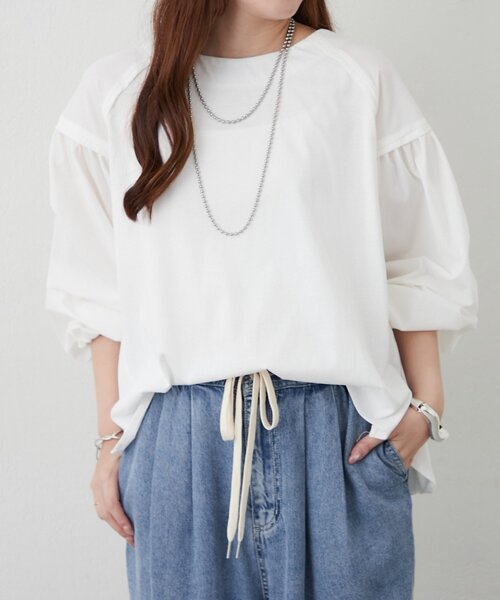 Remind me and forever(リマインドミーアンドフォーエバー)の「【WEB限定】アソート布帛袖プルオーバー(Tシャツ/カットソー・レディース・ホワイト系その他/ブラック/オフホワイト/ブラック系その他・FREE)」の5枚目の写真