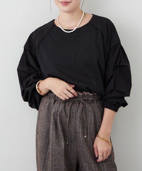Remind me and forever(リマインドミーアンドフォーエバー)の「【WEB限定】アソート布帛袖プルオーバー(Tシャツ/カットソー・レディース・ホワイト系その他/ブラック/オフホワイト/ブラック系その他・FREE)」の9枚目の写真