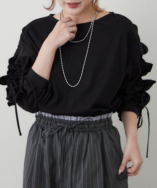 Remind me and forever(リマインドミーアンドフォーエバー)の「【WEB限定】アソート布帛袖プルオーバー(Tシャツ/カットソー・レディース・ホワイト系その他/ブラック/オフホワイト/ブラック系その他・FREE)」の18枚目の写真