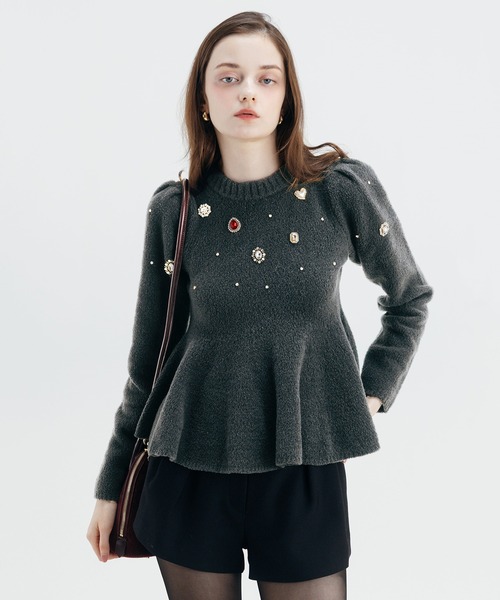 EIMY ISTOIRE(エイミーイストワール)の「BIJOU KNIT TOPS(ニット/セーター・レディース・オフホワイト/チャコールグレー・FREE)」の3枚目の写真