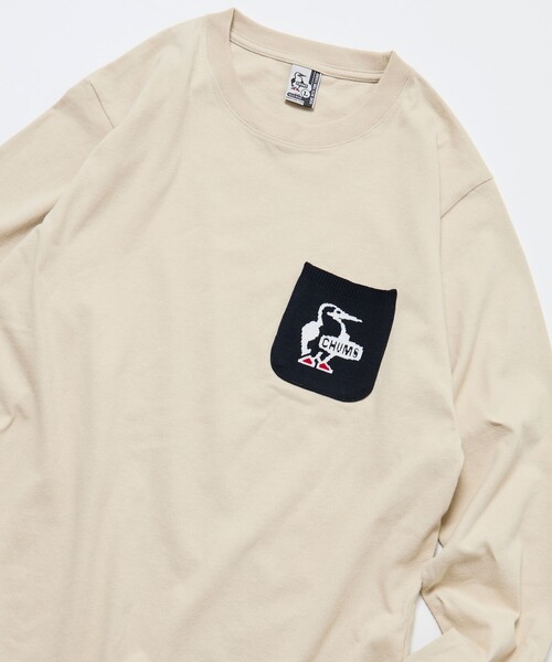 CHUMS(チャムス)の「CHUMS/チャムス 別注 ニットポケット ロングスリーブ クルーネック Tシャツ(Tシャツ/カットソー・メンズ・ネイビー/ホワイト/ベージュ/ブラック・LARGE/MEDIUM/SMALL/X-LARGE)」の3枚目の写真