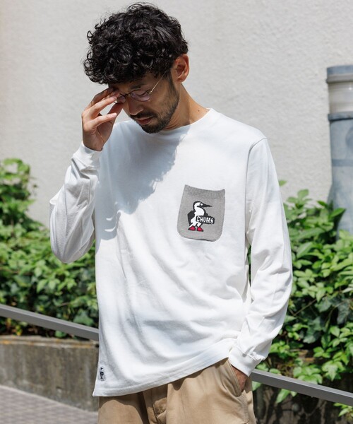CHUMS(チャムス)の「CHUMS/チャムス 別注 ニットポケット ロングスリーブ クルーネック Tシャツ(Tシャツ/カットソー・メンズ・ネイビー/ホワイト/ベージュ/ブラック・LARGE/MEDIUM/SMALL/X-LARGE)」の18枚目の写真