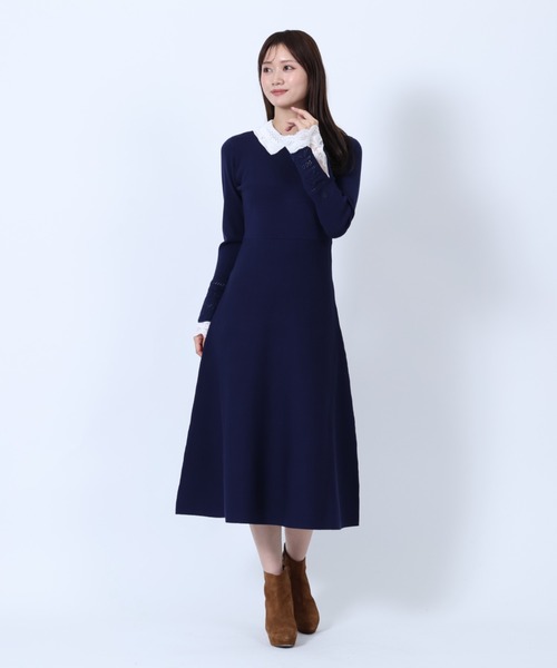 MARY QUANT(マリークワント)の「クロッシェカラーニットロング ワンピース(ワンピース・レディース・ブラック/ネイビー/ボルドー・M)」の3枚目の写真