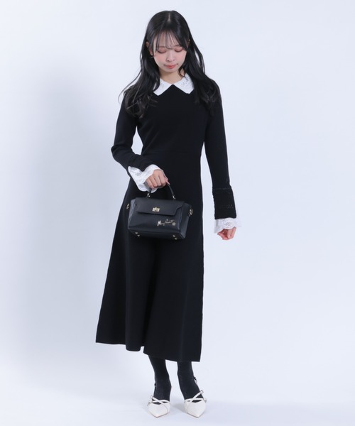 MARY QUANT(マリークワント)の「クロッシェカラーニットロング ワンピース(ワンピース・レディース・ブラック/ネイビー/ボルドー・M)」の2枚目の写真