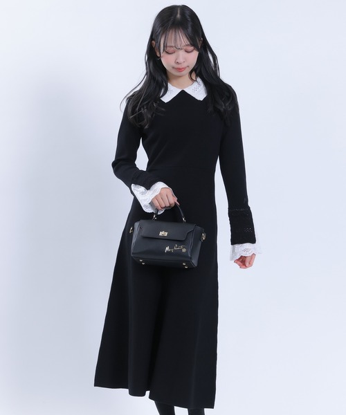 MARY QUANT(マリークワント)の「クロッシェカラーニットロング ワンピース(ワンピース・レディース・ブラック/ネイビー/ボルドー・M)」の7枚目の写真