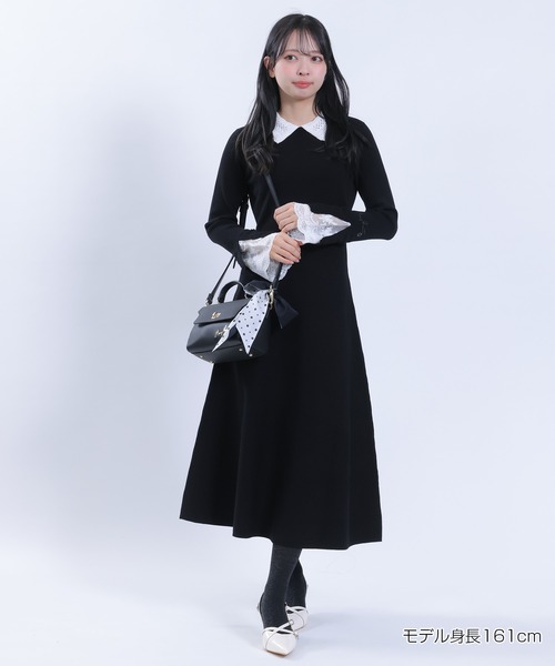 MARY QUANT(マリークワント)の「クロッシェカラーニットロング ワンピース(ワンピース・レディース・ブラック/ネイビー/ボルドー・M)」の6枚目の写真