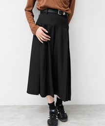 ベルト付きハイウエストプリーツロングスカート 美脚フレアシルエット