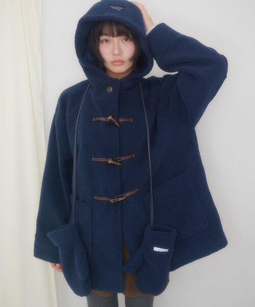 DISCOAT(ディスコート)の「【umm.】ミトン付きフードボアムートン(その他アウター・レディース・ネイビー/オフホワイト・FREE)」の1枚目の写真
