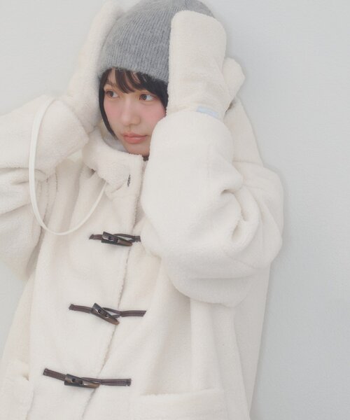 DISCOAT(ディスコート)の「【umm.】ミトン付きフードボアムートン(その他アウター・レディース・ネイビー/オフホワイト・FREE)」の2枚目の写真