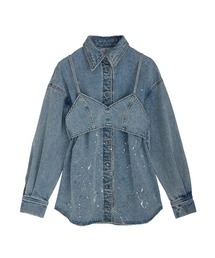Ameri（アメリ）の「BUSTIER SET OVER DENIM PAINT SHIRT（シャツ/ブラウス）」