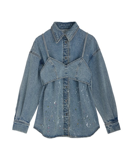 Ameri(�A����)��BUSTIER SET OVER DENIM PAINT SHIRT(�V���c/�u���E�X)