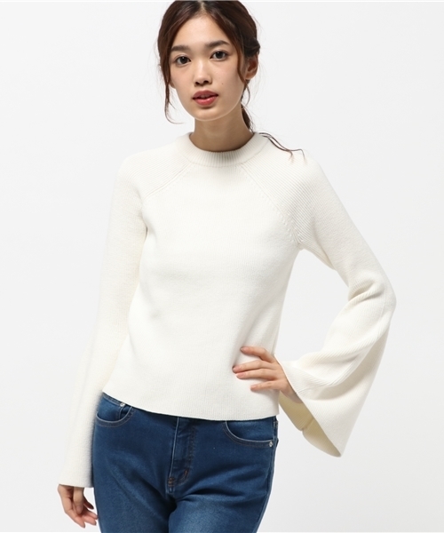 SLY（スライ）の「RIB FLARE SLEEVE MG TOPS（ニット/セーター・レディース・ブラック/ダークグリーン/オフホワイト・1/2）」の2枚目の写真