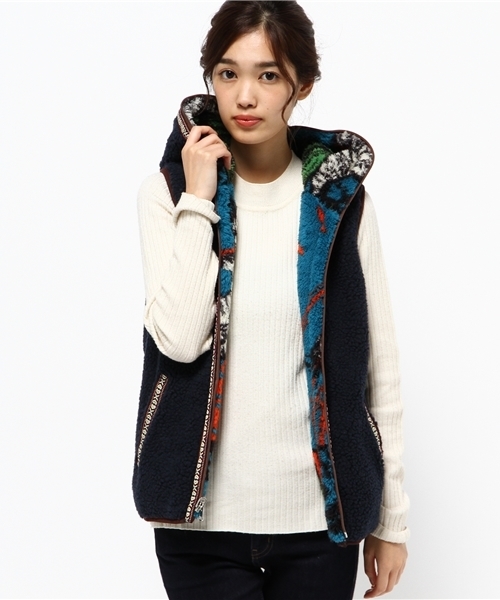 チャイハネ（チャイハネ）の「【チャイハネ】アリゾナフードベスト（リバーシブル）（その他アウター・レディース・ターコイズブルー/ベージュ/レッド・FREE）」の6枚目の写真