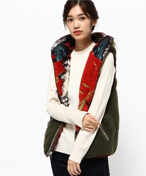 チャイハネ（チャイハネ）の「【チャイハネ】アリゾナフードベスト（リバーシブル）（その他アウター・レディース・ターコイズブルー/ベージュ/レッド・FREE）」の8枚目の写真