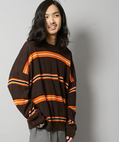 AMI Alexandre Mattiussi(アミアレクサンドルマテュッシ)の「ami alexandre mattiussi アミ アレクサンドル マテュッシ / ボーダー トップス E17K11.004(スウェット・メンズ・ブラウン/ホワイト・SMALL/MEDIUM/M/S)」の11枚目の写真