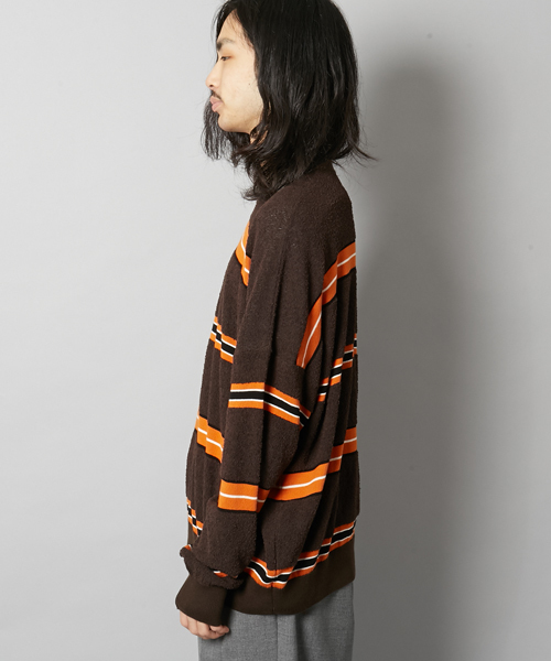 AMI Alexandre Mattiussi(アミアレクサンドルマテュッシ)の「ami alexandre mattiussi アミ アレクサンドル マテュッシ / ボーダー トップス E17K11.004(スウェット・メンズ・ブラウン/ホワイト・SMALL/MEDIUM/M/S)」の5枚目の写真