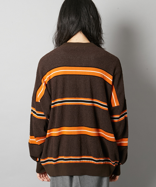 AMI Alexandre Mattiussi(アミアレクサンドルマテュッシ)の「ami alexandre mattiussi アミ アレクサンドル マテュッシ / ボーダー トップス E17K11.004(スウェット・メンズ・ブラウン/ホワイト・SMALL/MEDIUM/M/S)」の6枚目の写真