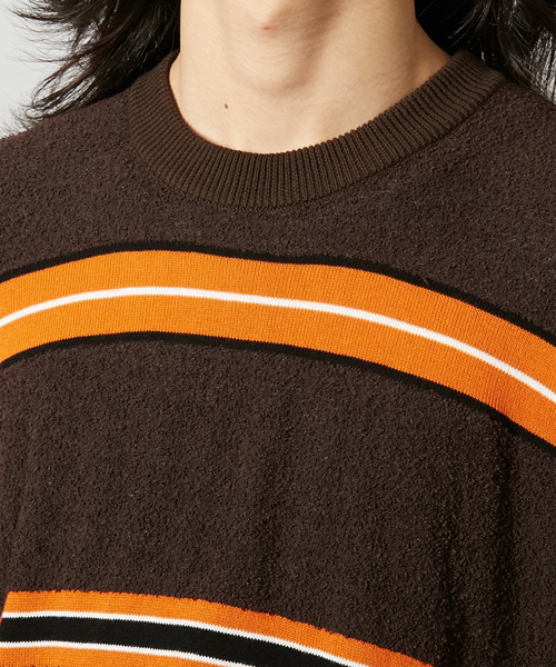 AMI Alexandre Mattiussi(アミアレクサンドルマテュッシ)の「ami alexandre mattiussi アミ アレクサンドル マテュッシ / ボーダー トップス E17K11.004(スウェット・メンズ・ブラウン/ホワイト・SMALL/MEDIUM/M/S)」の8枚目の写真