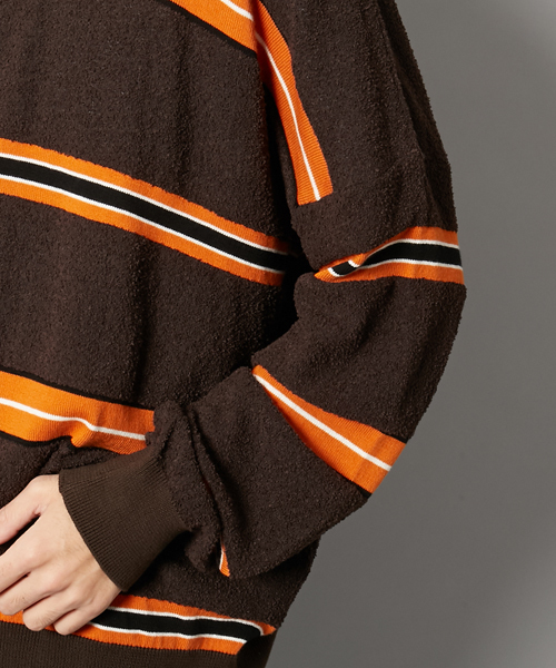 AMI Alexandre Mattiussi(アミアレクサンドルマテュッシ)の「ami alexandre mattiussi アミ アレクサンドル マテュッシ / ボーダー トップス E17K11.004(スウェット・メンズ・ブラウン/ホワイト・SMALL/MEDIUM/M/S)」の9枚目の写真