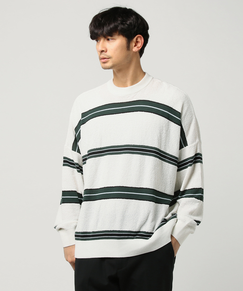 AMI Alexandre Mattiussi(アミアレクサンドルマテュッシ)の「ami alexandre mattiussi アミ アレクサンドル マテュッシ / ボーダー トップス E17K11.004(スウェット・メンズ・ブラウン/ホワイト・SMALL/MEDIUM/M/S)」の2枚目の写真