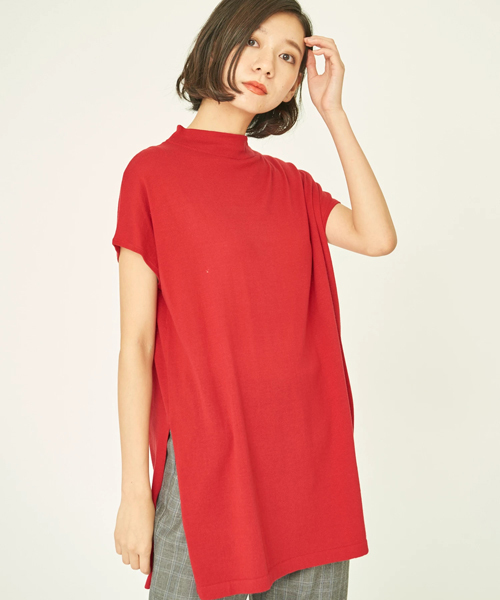 earth music&ecology（アースミュージックアンドエコロジー）の「ボトルネックスリットプルオーバー（ニット/セーター・レディース・グレイッシュベージュ/マスタード/レッド/ネイビー/オリーブ・FREE）」の5枚目の写真