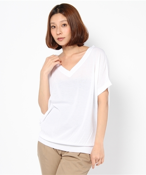 UNITED ARROWS(ユナイテッドアローズ)の「UA HT-CO Vネック フレンチスリーブ ニット◆(ニット/セーター・レディース・ホワイト/オレンジ/ネイビー/ブラック/ベージュ/ロイヤルブルー/ケリー・フリー)」の2枚目の写真